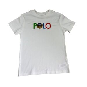 Polo Ralph Lauren Kids White Polo Bear Logo Graphic T-Shirt Size 7 - 130cm